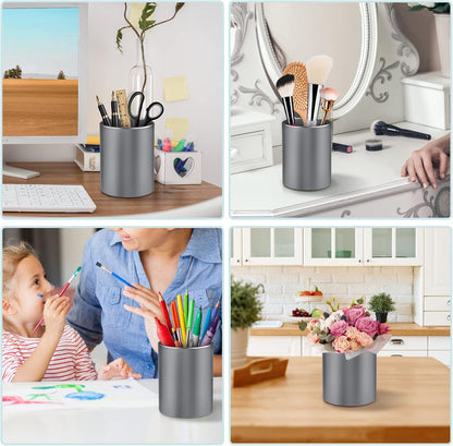 Pen Holder Pencil Holder for Desk, Metal desk pen holder, Makeup Brush Holder, pencil cup, pen organizer for desk, for Office, School, Home, and Kids 3.9×3.14inch（Silver）