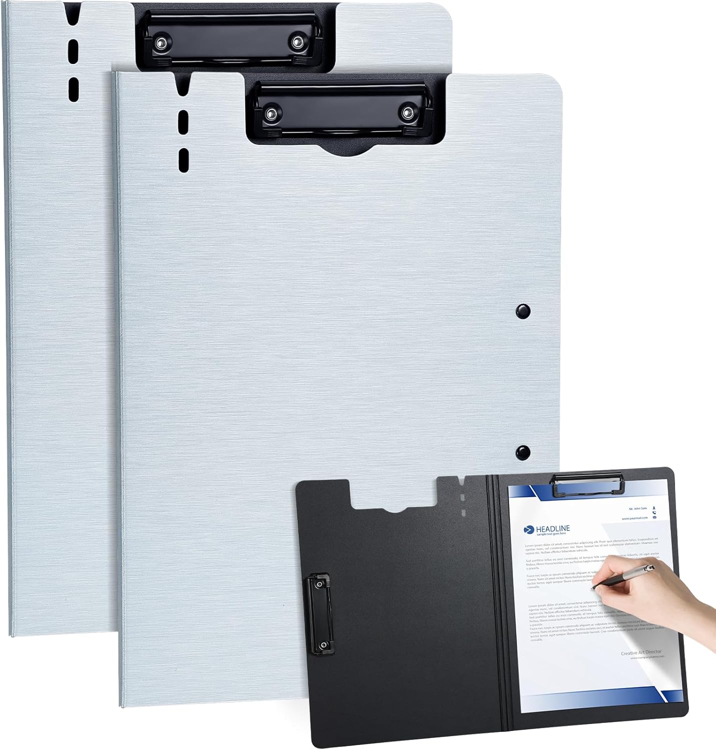 Clipboard Folder, with Dual Metal Clips, Embossed-Texture, Folding 360° Rotating, Nursing Clipboard for Letter and A4, Pen Holder (Green, 1)