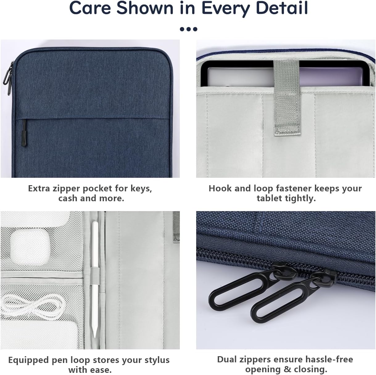 Dadanism 9-11 Inch Tablet Sleeve Padded Carrying Case for iPad (A16) 11th Gen 11", iPad 10th Gen 10.9", iPad Air M4/Pro M5 11", iPad Air 5/4, iPad 9/8/7th Gen, Galaxy Tab A11+ Plus 11", Blue
