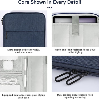 Dadanism 9-11 Inch Tablet Sleeve Padded Carrying Case for iPad (A16) 11th Gen 11", iPad 10th Gen 10.9", iPad Air M4/Pro M5 11", iPad Air 5/4, iPad 9/8/7th Gen, Galaxy Tab A11+ Plus 11", Blue