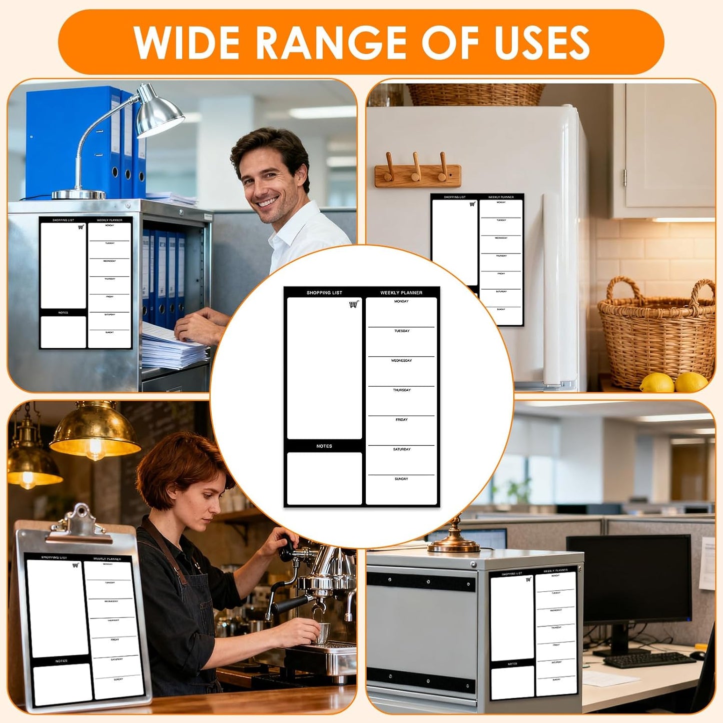 Magnetic Weekly Meal Planner for Refrigerator, 8x12'' Dry Erase Menu Board, Stain Resistant Whiteboard, Strong Magnetic Backing, Ideal for Families, Students, Roommates, Notes, Grocery Lists (A)