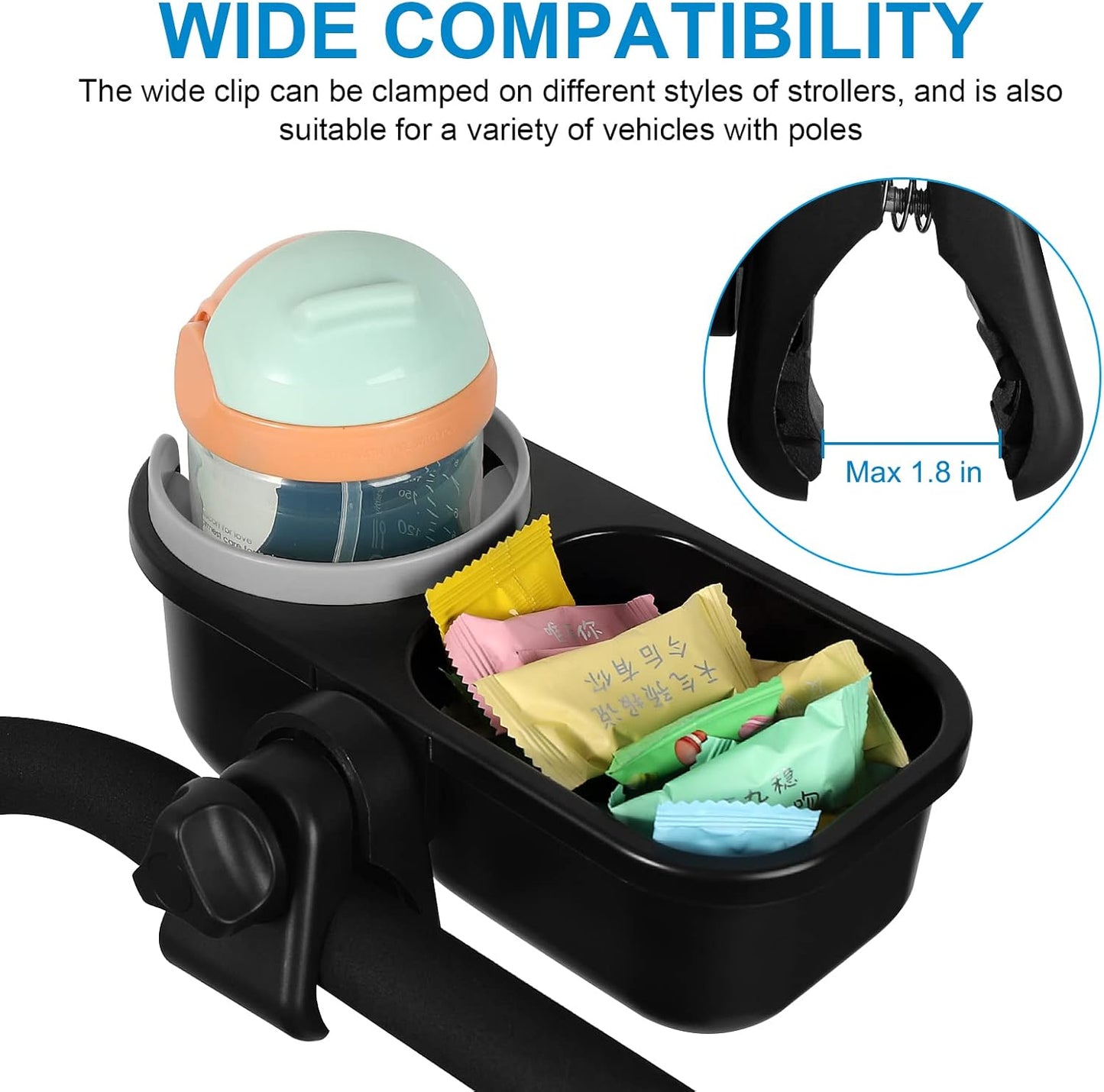 Accmor Stroller Cup Holder, Universal Cup Holder for Uppababy Nuna Doona Strollers, Bottle Drinks Holder for Wheelchair, Walker, Bike, Scooter