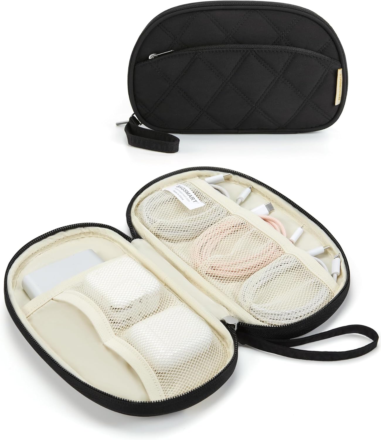 BAGSMART Electronics Organizer Travel Case, Cord Organizer for Women, Travel Cable Bag (Beige)