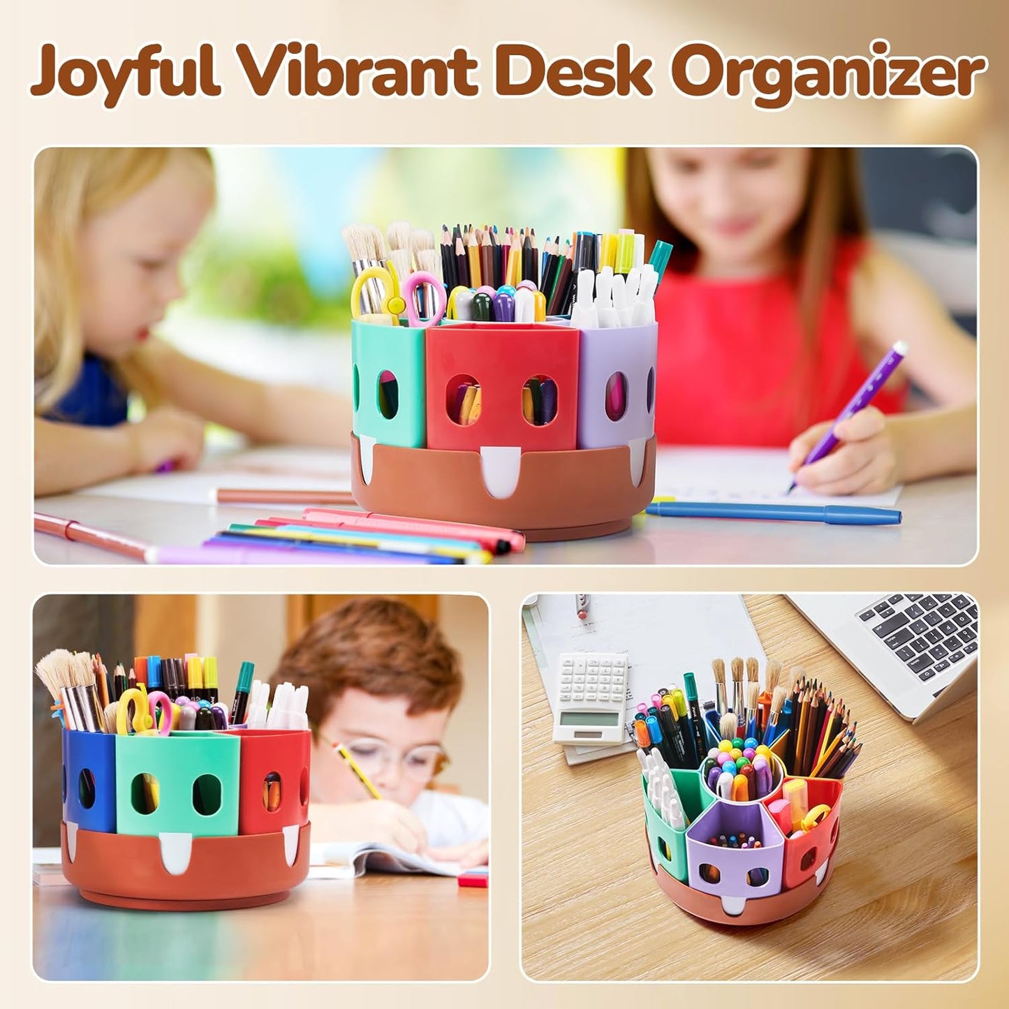 GAMENOTE Rotating Art Supplies Organizer - Lazy Susan Office School Supply for Kids Desk Organization and Storage Homeschool Craft Caddy Classroom Organization (Large)