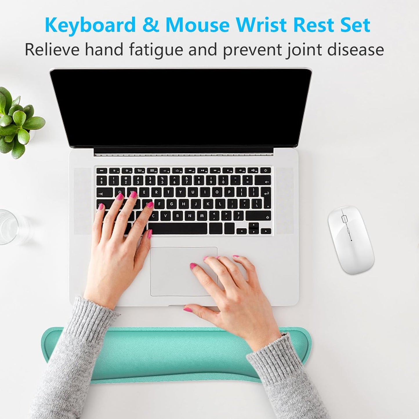 Dapesuom Enlarge Keyboard Wrist Rest, Memory Foam Keyboard Wrist Cushion for Computer Desk Mats Support, Pain Relief Ergonomic Mouse Pad Rests with Non-Slip Base for Gaming, Laptop, Radiant Orchid