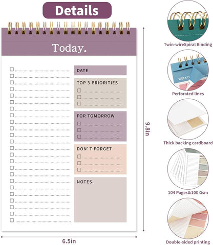 104 Pgs Weekly To Do List Notepad, 52 Duplex-Printed Undated Sheets 100 GSM（8.5"×11") Weekly Desk Planner For Work Home School Office Desk Accessories Supplies & Goal Setting Tasks - Green