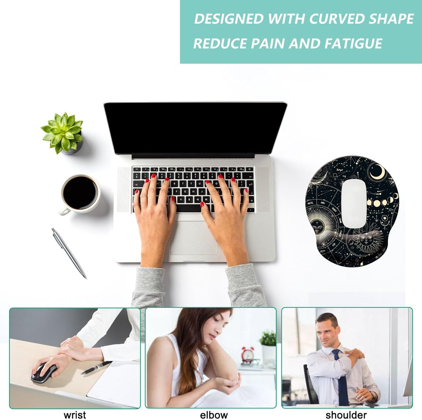 Mouse Pad with Wrist Support, Ergonomic Mouse Pad with Memory Foam Wrist Rest Cushion, Non-Slip Rubber Base Gaming Mice Pad for Home Office Computer Laptop, Flowers Grass