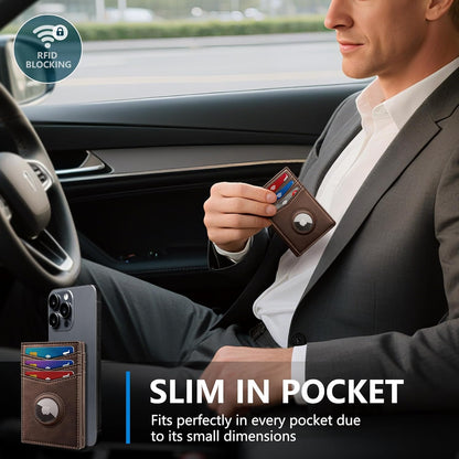 miyozi Airtag Slim Leather Wallet for Men - 12-Card Capacity, Magnetic Closure, Money Clip & Simplified Bill Compartment, RFID Blocking (4.3" x 3.0") | Gift Boxed