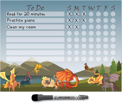 Dry Erase Whiteboard Task & Habit Tracker | Removable and Restickable Adhesive Decal | Fine-Tip Magnetic Marker Included | 9” x 12”