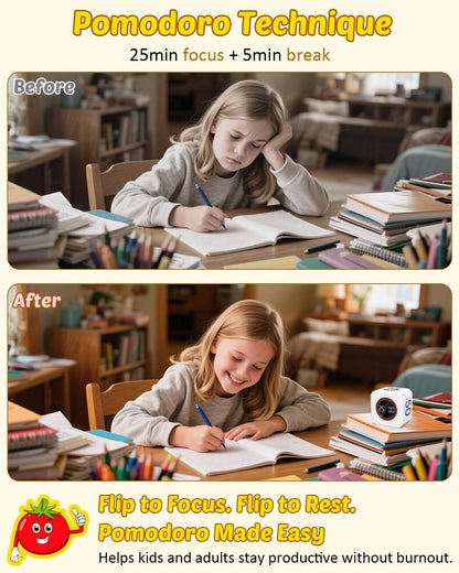 Digital Pomodoro Timer Cube 5/10/25/50min, Visual Productivity Flip Timer for Kids Classroom Desk, Custom Countdown, Silent and Sound Mode for ADHD Study Work Game Kitchen (Pink)