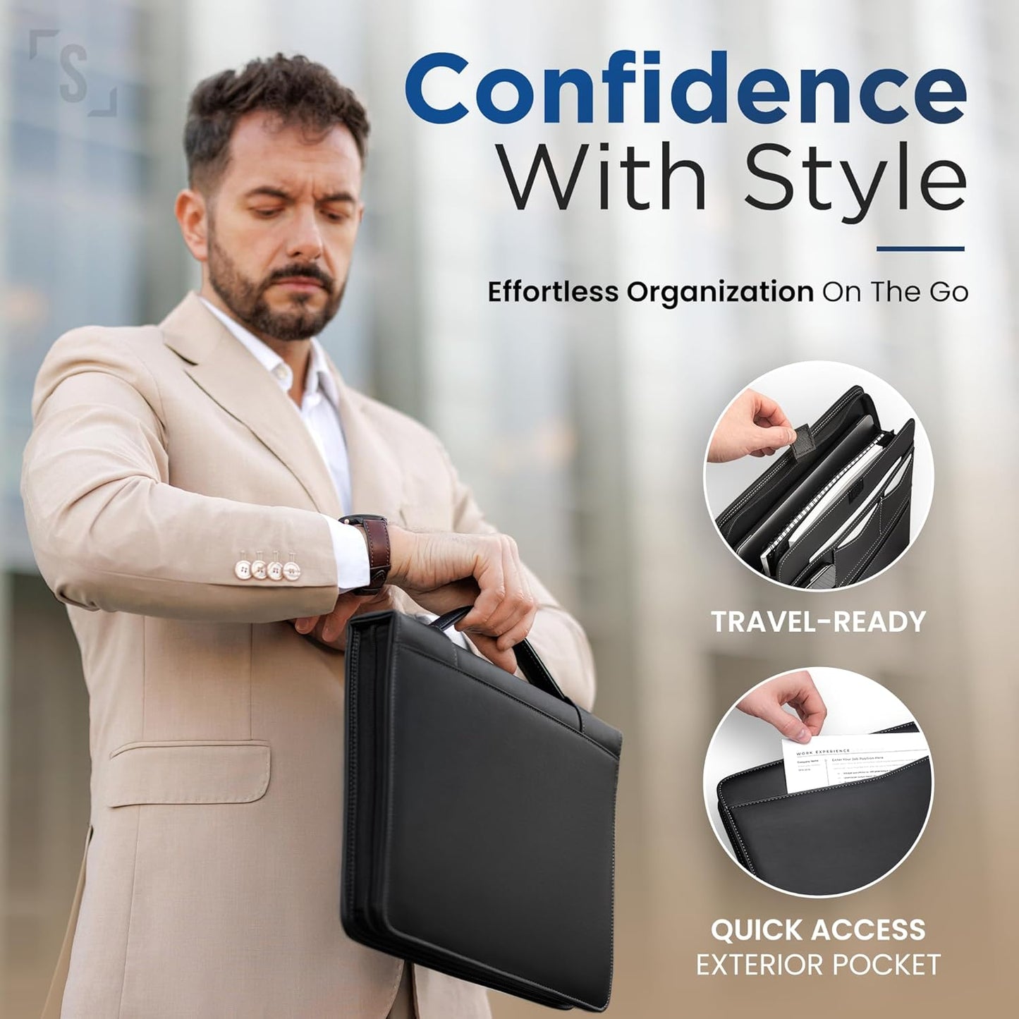 STYLIO Zipper Padfolio Portfolio Binder Organizer | Faux Leather Portfolio for Resume, Documents, Phone, Tablet, Business Supplies and Cards | Notebook Organizer with Letter Sized Notepad Included