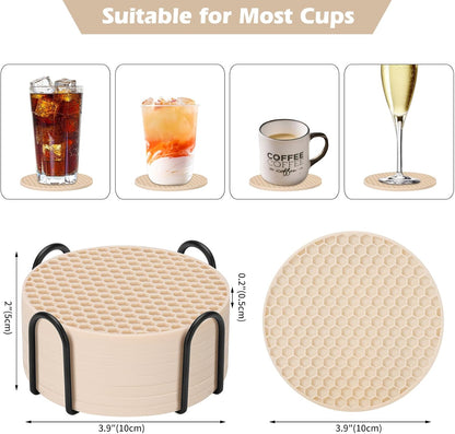 TWTLi Silicone Coasters Set of 8 with Holder,Coasters for Drinks,Beer,Coffee Coasters,Suitable for Kinds Cups,Hot or Cold,Anti-SLI,Non-Stick,Anti-Overflow Tabletop Protection and Decor (8 Pcs, Black)