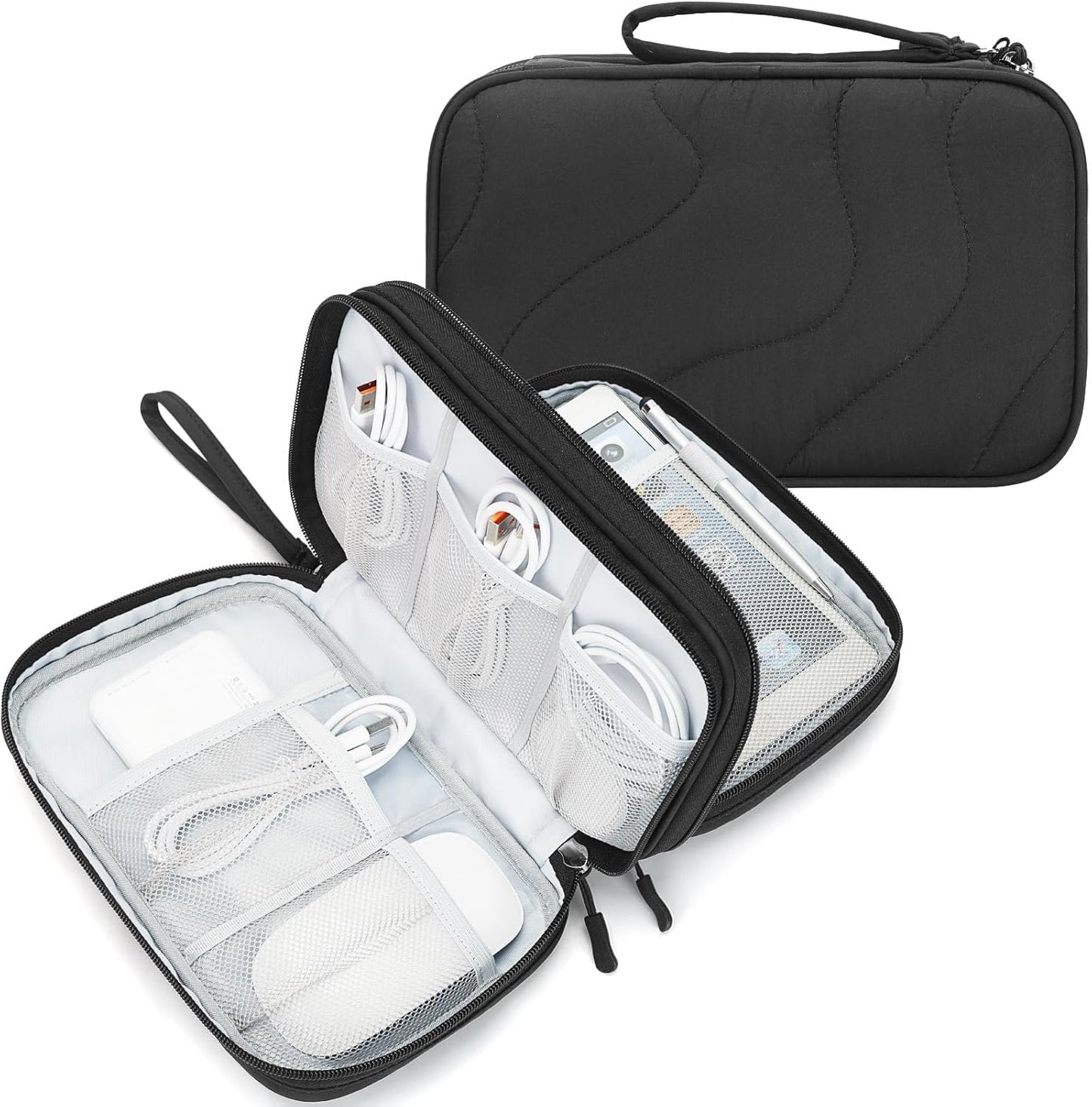 Skycase Tech Pouch - Lightweight Electronics Organizer Travel Case - Double Layers Cable Organizer - All-in-One Storage Bag for Charger, Cord, Phone, Flash Drive, Essentials - XL