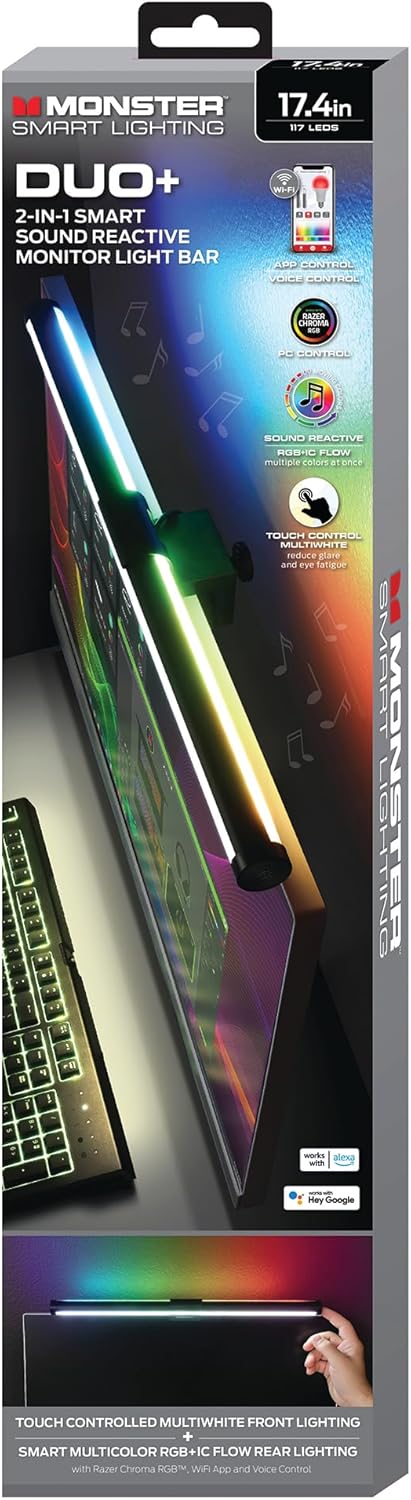 Monster Duo Monitor Light Bar: Reduce Glare, Enhance Comfort, Boost Style, Level Up Your Gaming Atmosphere