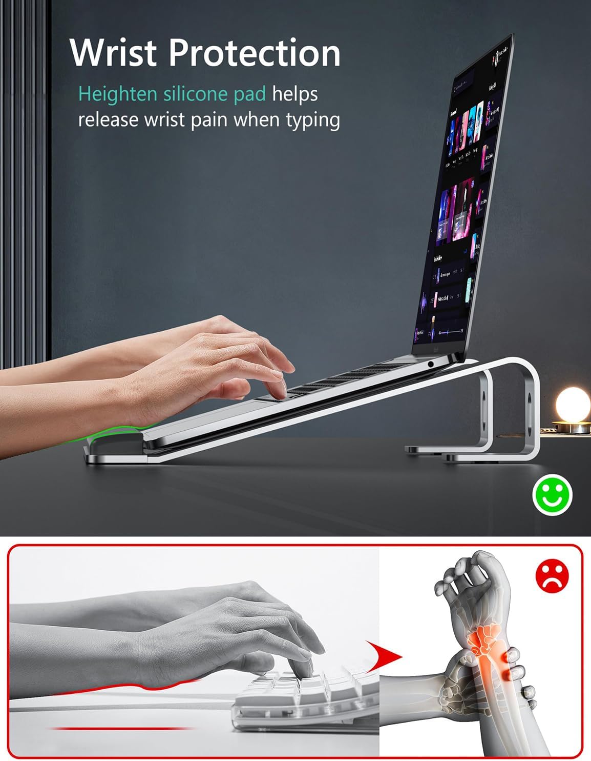 JCZT Clear Acrylic Laptop Stand for Desk, with Wrist Rest, Ergonomic Detachable Mount Compatible with 10-17'' All Laptops Such as MacBook Air Pro/HP/Dell/Lenovo