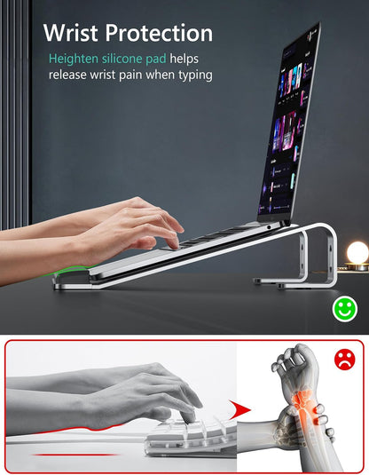 JCZT Clear Acrylic Laptop Stand for Desk, with Wrist Rest, Ergonomic Detachable Mount Compatible with 10-17'' All Laptops Such as MacBook Air Pro/HP/Dell/Lenovo