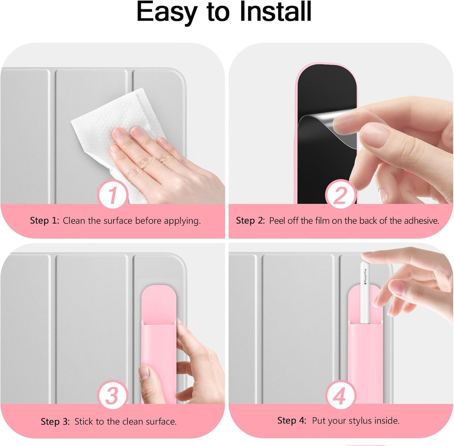 MoKo Pencil Case Holder, Adhesive Silicone Pencil Protected Sleeve Compatible with Apple Pencil Pro/ (USB-C)/ 1st/ 2nd Generation, Similarly Sized Styluses Accessories, Black