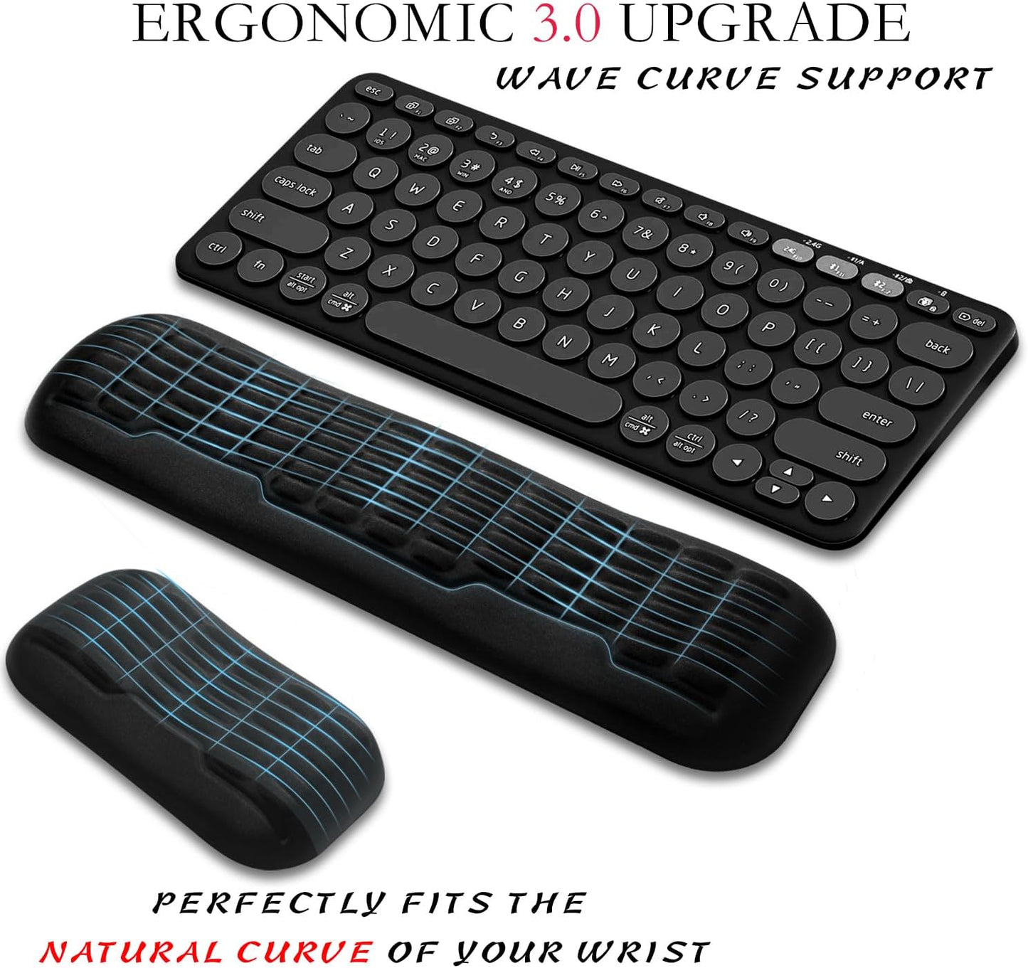 UnivoColors Ergonomic Mouse Wrist Rest,Latest 3.0 Wave Curve Design,High-Resilience Memory Foam Non-Slip Base,Reduces Wrist Fatigue,Ideal for Office Gaming & Long Hours of Use(Black)