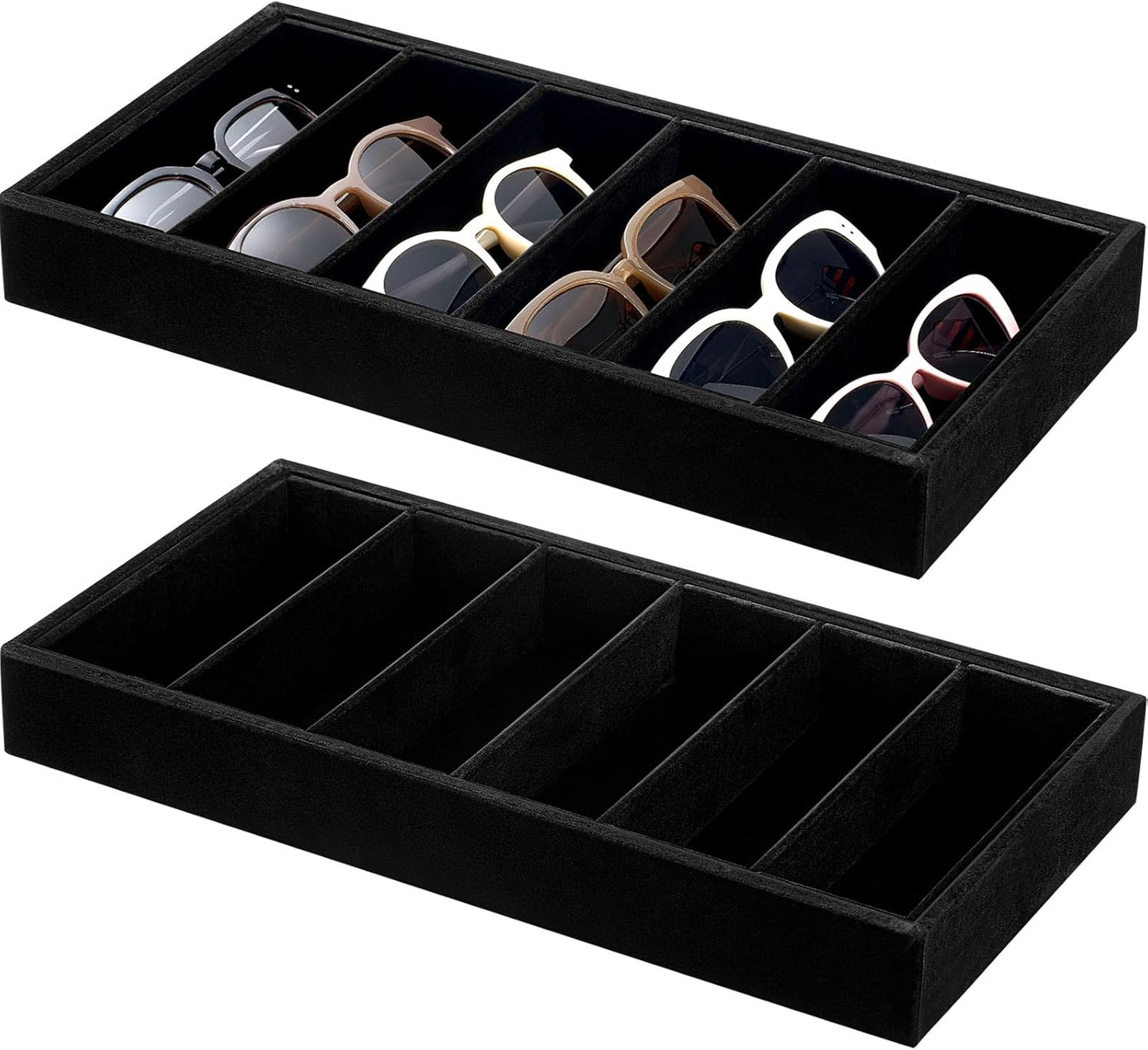 Juexica 2 Pcs Velvet Sunglasses Organizer Tray 6 Grid Sunglass Organizer Velvet Tray Stackable Glasses Display Case for Women Glasses Jewelry Display Watch (Beige)