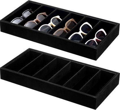 Juexica 2 Pcs Velvet Sunglasses Organizer Tray 6 Grid Sunglass Organizer Velvet Tray Stackable Glasses Display Case for Women Glasses Jewelry Display Watch (Beige)