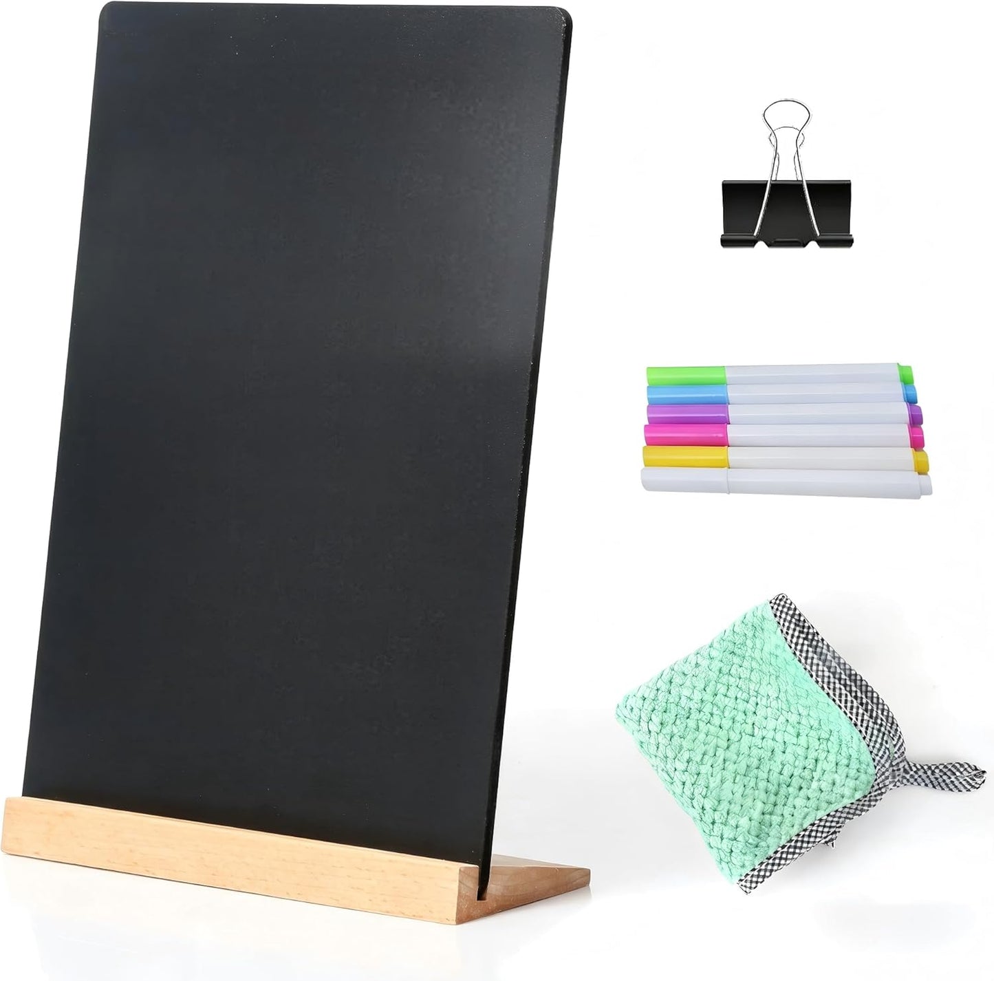7.9x5.1 Desktop Chalkboard Sign with Wood Base, Message Board Menu Board Chalkboard for Shop Wedding Kitchen Home Party (3 Pack 7.9x5.1)