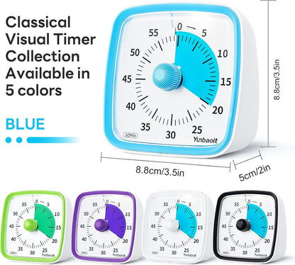 Yunbaoit Visual Timer with Night Light, 60-Minute Countdown Timer for Kids and Adults, Silent Classroom Timer, Time Management Tool for Home, School, or Work (Light Blue)