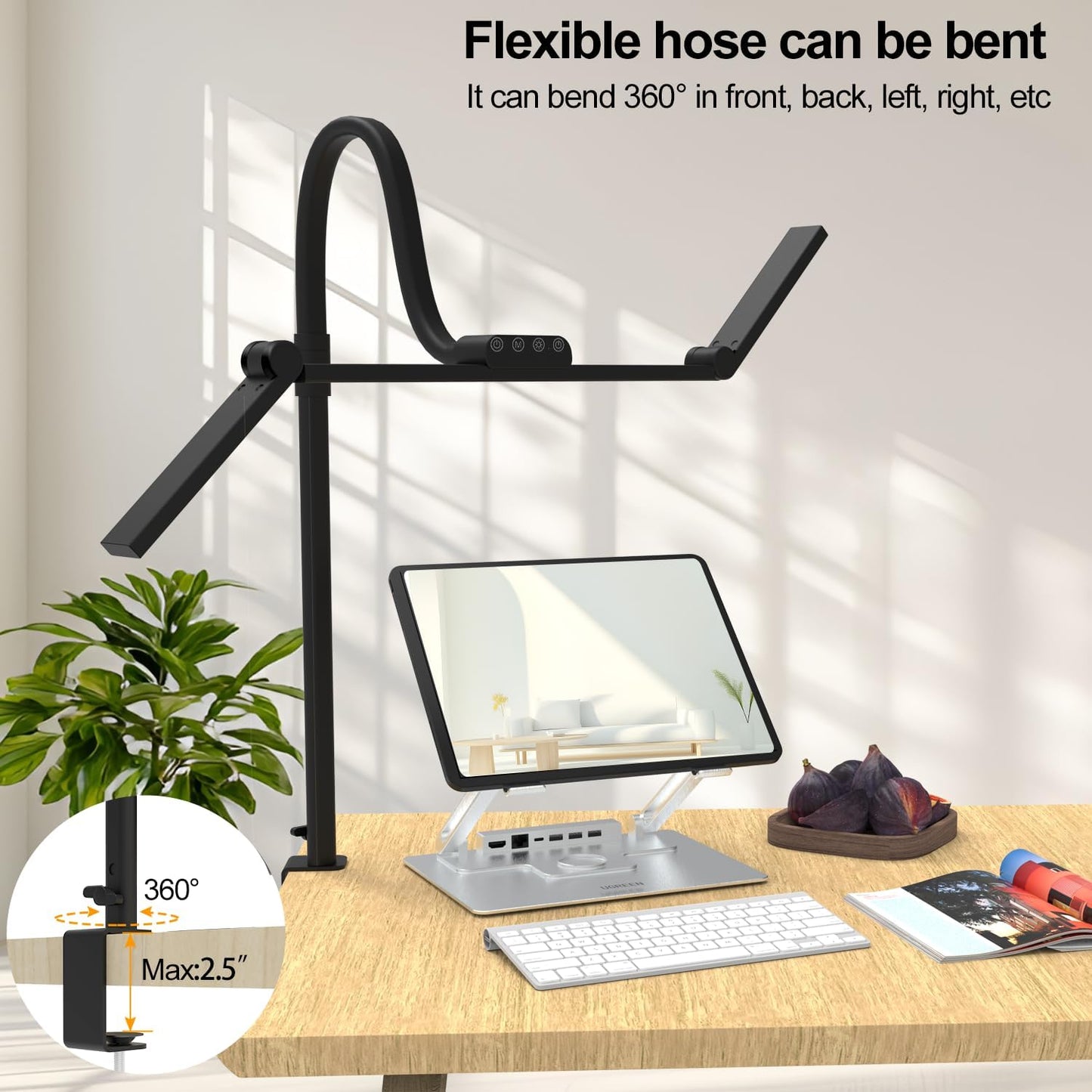 Omorepa 3 Light Bar Gooseneck Architect Desk Lamp with Clamp, 24W Bright Led Tall Overhead Desk Light for Home Office,Eye Care Reading Table Light for Desktop Working,Drafting,Reading