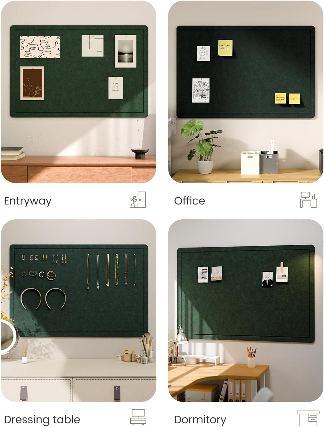 Fluxynara Bulletin Board, 23.6" x 17.5" Cork Board Alternative with 12 Safe Removable Adhesive Tabs, Foldable Felt Pin Board for Home Office, Classroom, Bedroom,Entryway for Walls—Sage