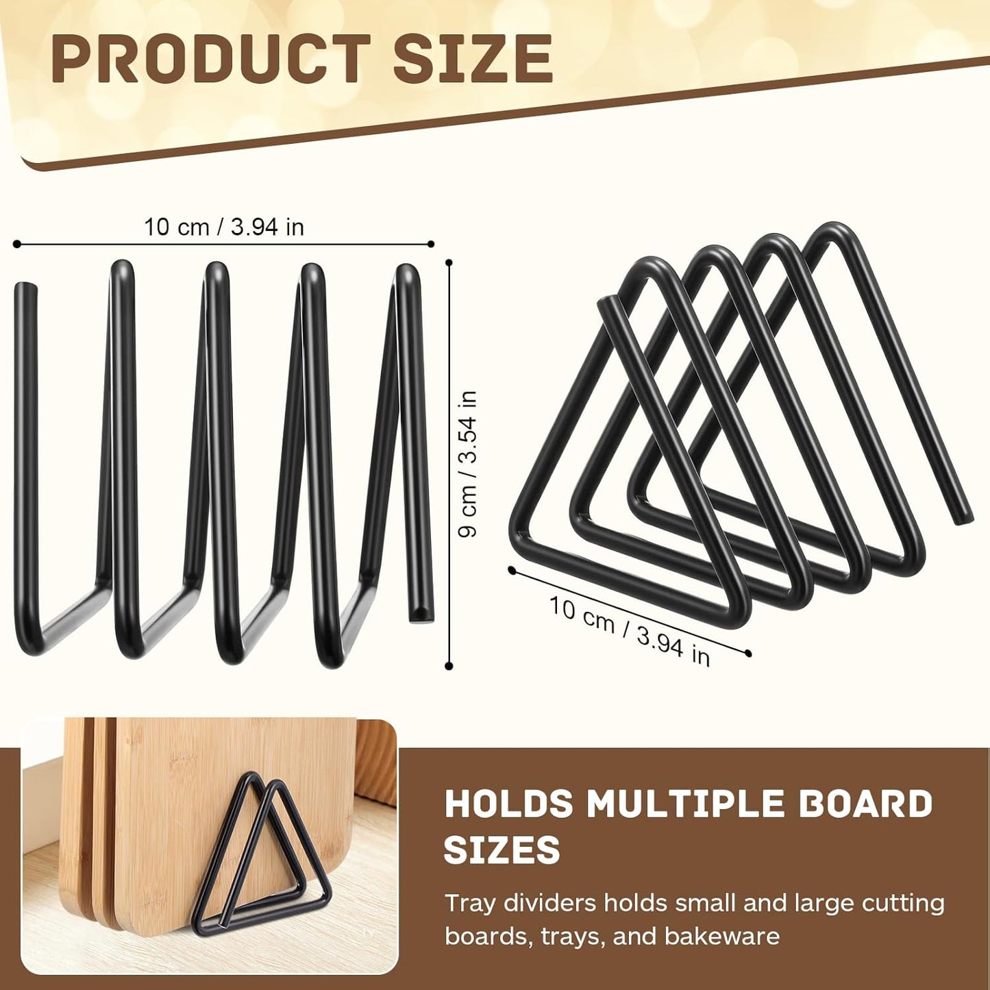 Suclain Cutting Board Organizer, Triangle Cutting Board Rack Black Metal Chopping Sheet Holder, Pots Pan Lids Cookie Sheet Organizer for Cabinet Countertop Shelf, 3.94 x 3.94 x 3.54 in