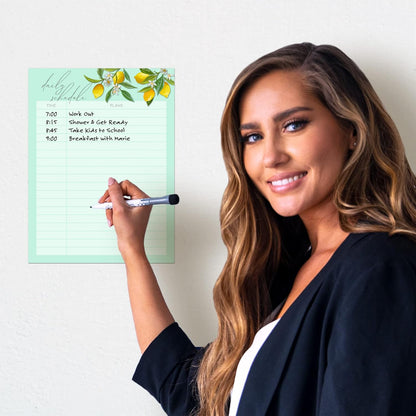 Dry Erase Daily Schedule Planner Sticker Decal by Glassboard Studio | Removable & Reusable | Magnetic Fine-Tip Marker Included (9 x 12 inches, White)