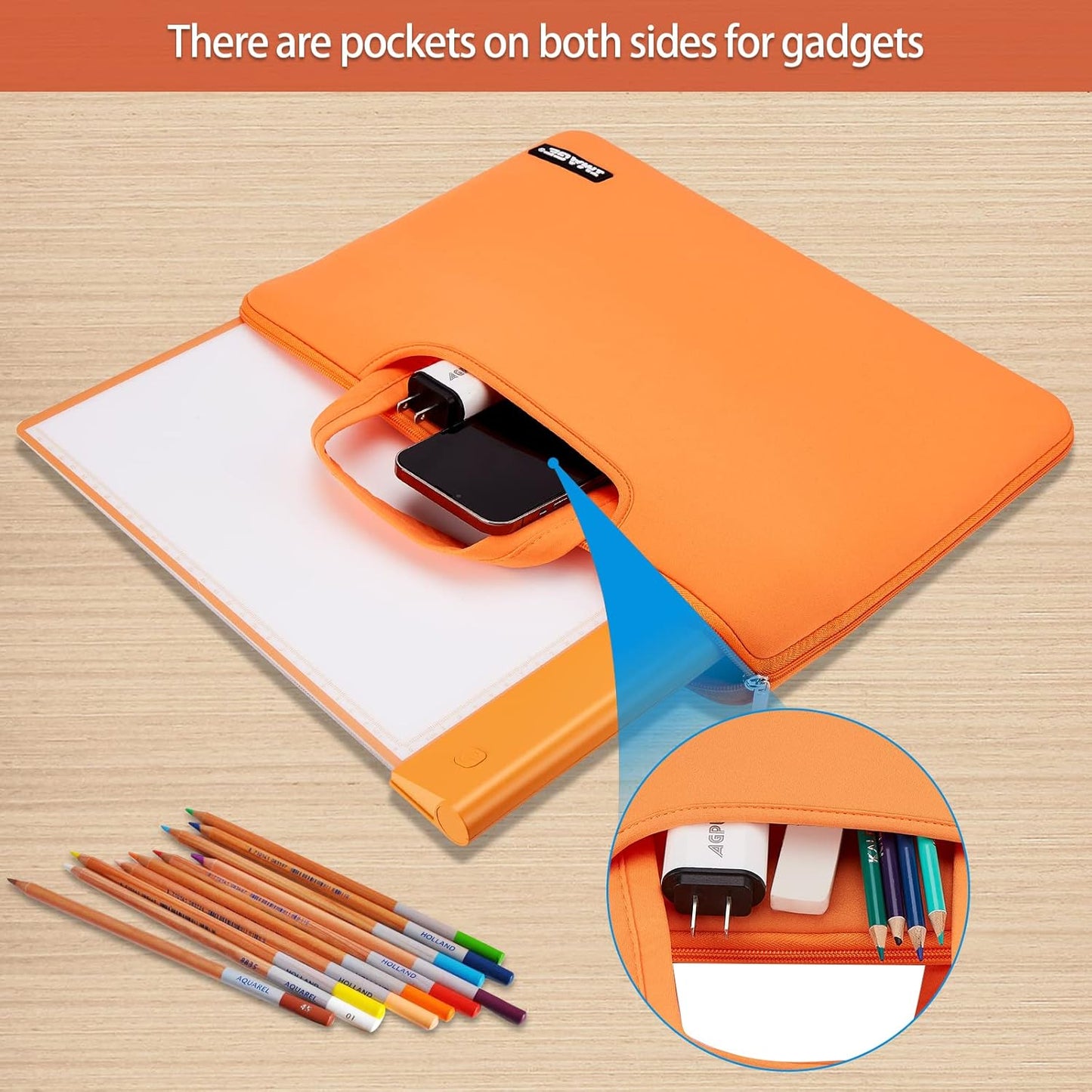 Protective Case for A4 Tracing LED Light Pad, Carrying Bag Travel Storage Case Pouch Cover with Pockets, for Laptop, Notebook, Most Tracing Light Table Pink