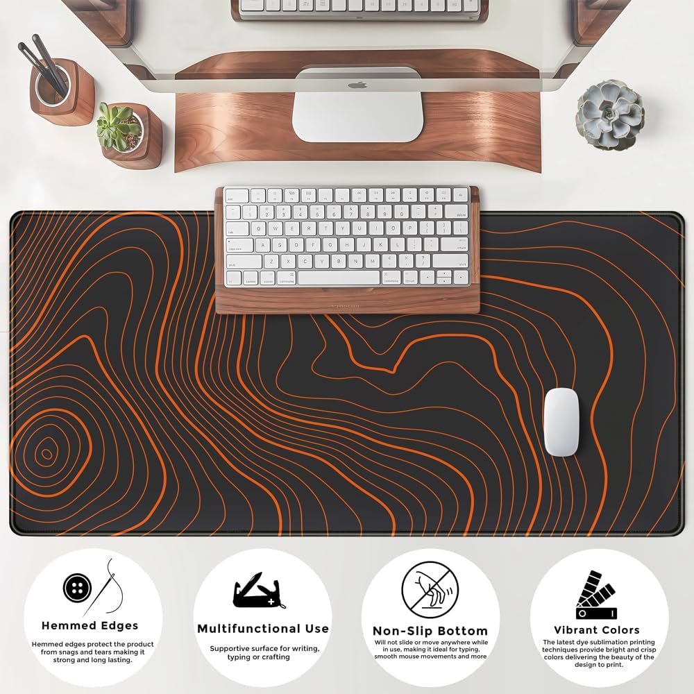 World Map Desk Mat Historical World Map Desk Pad Extra Large Computer Mouse Pad XL Black Topographic Mousepad Keyboard Pad for Desk Gaming Computer Laptop Office Non-Slip Desk Pad 31.5x11.8 in
