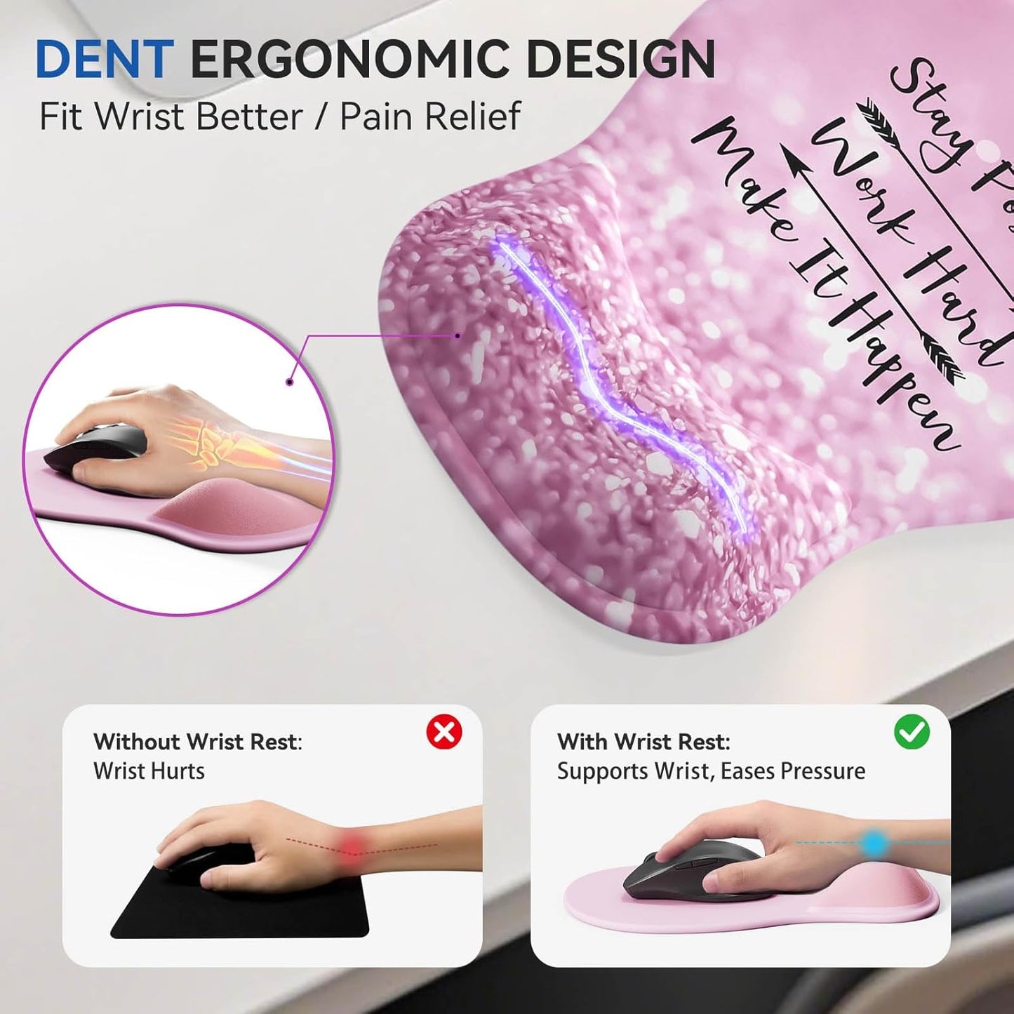 Ergonomic Mouse Pad with Wrist Rest,Cute Gel Mousepad Wrist Support - Small Mini Portable for Travel Mouse Pads for Desk Laptop,Computer,Office & Home Decor (Pink&Light Pink)