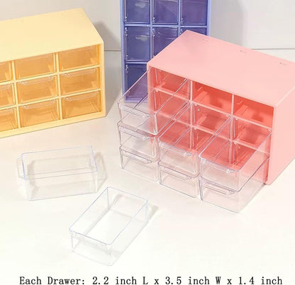 Feadily 2PCS Small Drawer Organizer for Desk, Desktop Drawer Organizer with 9 Clear Drawers, Plastic Desktop Storage Drawers 7.1 Inch x 3 .9 Inch x 4.7 Inch, White