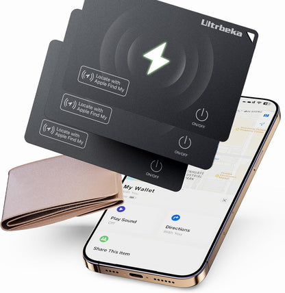 Ultrbeka Ultra-Thin Wallet Tracker Card, Rechargeable 0.094in IP68 Waterproof Bluetooth Tracker for Wallets, Passport, Work with Apple Find My, Card Locator [Apple MFi Certified] iOS Only