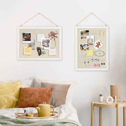 DOLLAR BOSS Bulletin Boards with Linen 1-Pack 16''X 12'' Double-Sided Cork Board for Walls Wood Framed Bulletin Boards, Small Pin Board for Home Kitchen Office Decorative Hanging 10 Pushpins