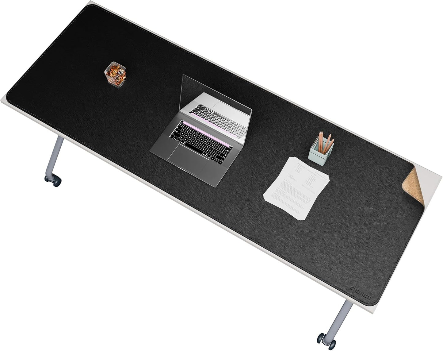 Chihein 2XL 35" x 16" Cork & PU Leather Desk Mat, Dual Sided Desk Pad Protector, Waterproof Writing Blotter for Gaming, Office, Home (Black)