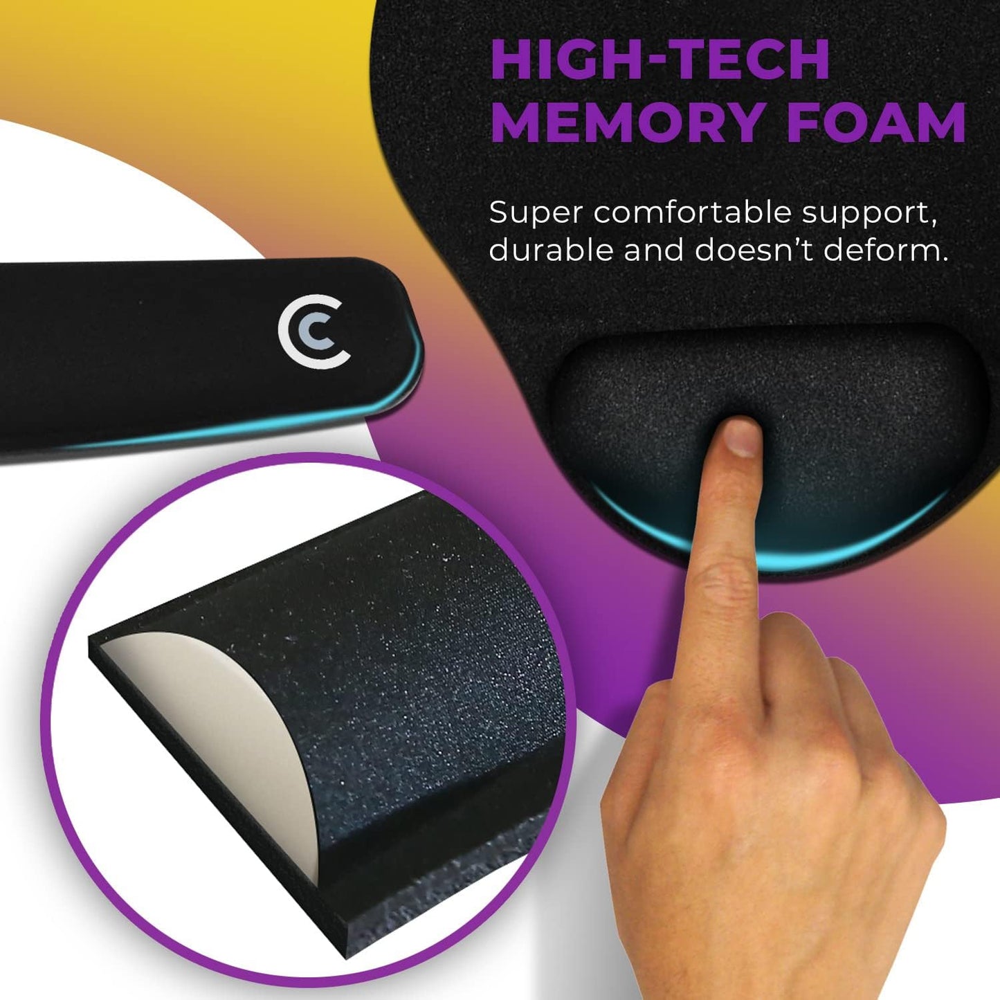 4pc Premium Wrist Rests for Keyboard and Mouse Pad Set - Memory Foam Cushion, Black - Ergonomic Wrists Hand Arm Rest Support for Laptop Computer Desk and Gaming - Carpal Tunnel Syndrome Relief
