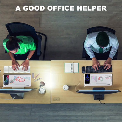 TSJ OFFICE Small Desktop Whiteboard -Glass Dry Erase Board Computer Keyboard Stand White Board Surface Pad with Drawer, Desk Organizers with Accessories for Office, Home, School Supplies - White