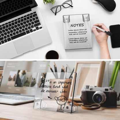Clear Acrylic White Board 8x6 Inches, Frameless Desktop Dry Erase Board with Flexible Magnetic Stand and Markers, Mini Whiteboard Desk Accessories for Women, Home, Office, School