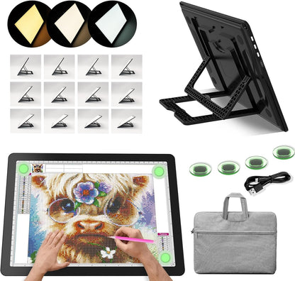 YINGWOND Rechargeable A4 Light Pad with Stand,7100LUX Magnetic Diamond Art Light Board,3 Light Colors,Adjustable Brightness,Portable Wireless Light Box for Tracing,Drawing,Sketching