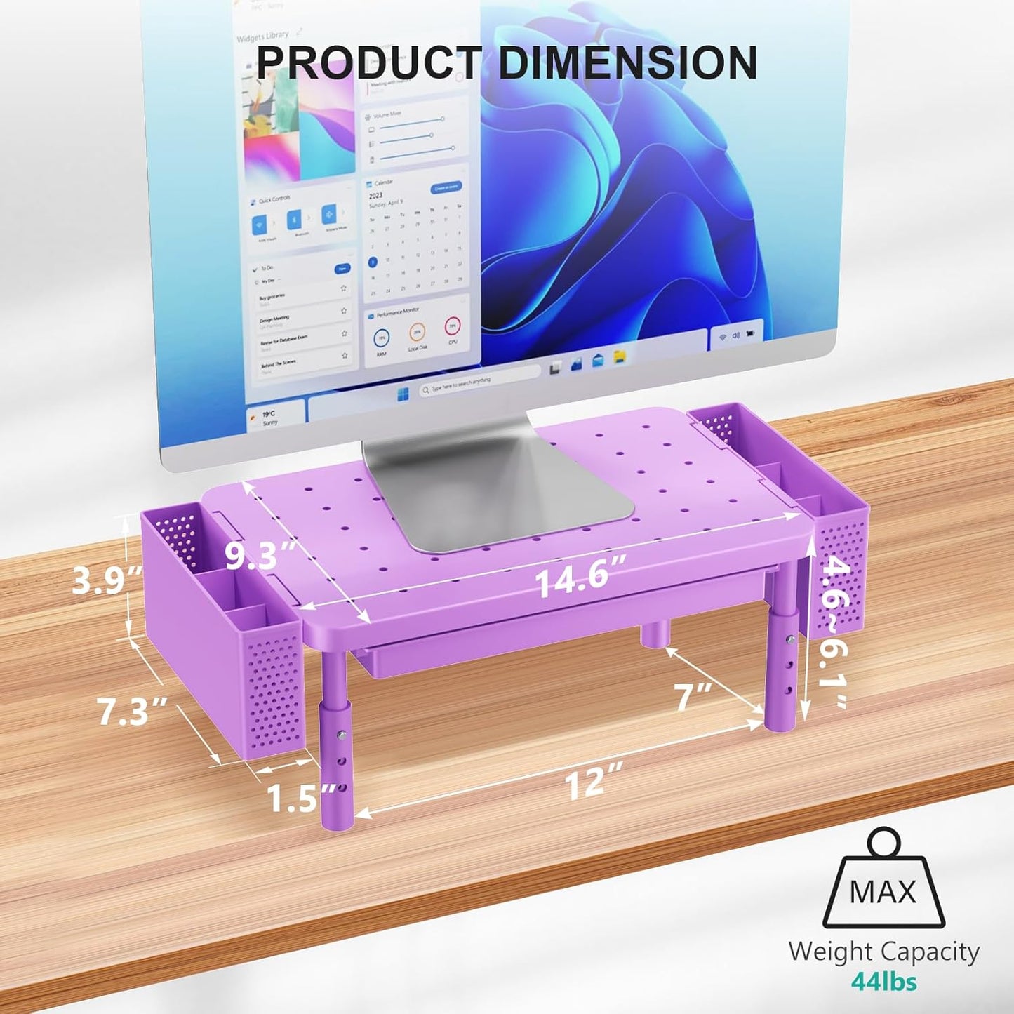 WALI Monitor Stand Riser with Drawer and 2 Pen Holders, Desk Organizers and Accessories for Computer, Printer, Laptop Stand for Home Office Supplies, (PTT004-B), 1 Pack, Black