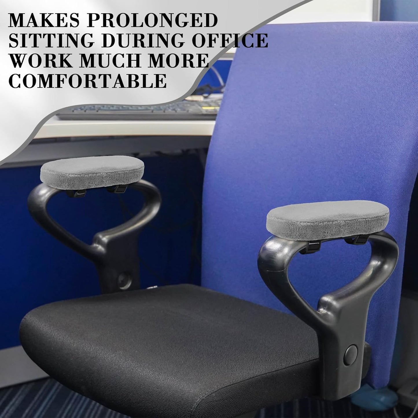 Threlaco 2 Pcs Office Chair Armrest Pads Soft Foam Office Chair Arm Covers Fluffy Flannel Gaming Armchair Armrest Cushion for Elbows and Forearms Support Pressure Relief(Gray)
