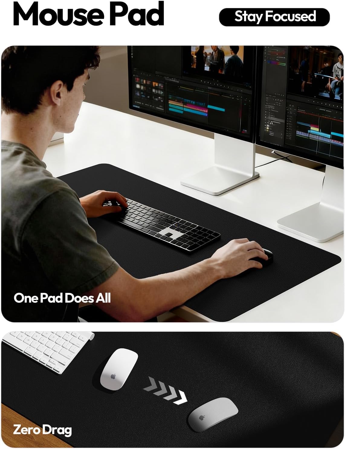 YSAGi Large Extended PU Leather Desk Pad Protector – Non-Slip Waterproof Desk Mat for Office & Home, Easy Clean Mouse Pad & Laptop Writing Blotter 35.4"x17" Black - Colors B