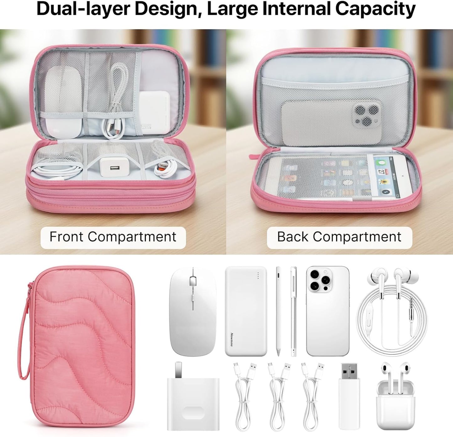 Skycase Tech Pouch - Lightweight Electronics Organizer Travel Case - Double Layers Cable Organizer - All-in-One Storage Bag for Charger, Cord, Phone, Flash Drive, Essentials - XL