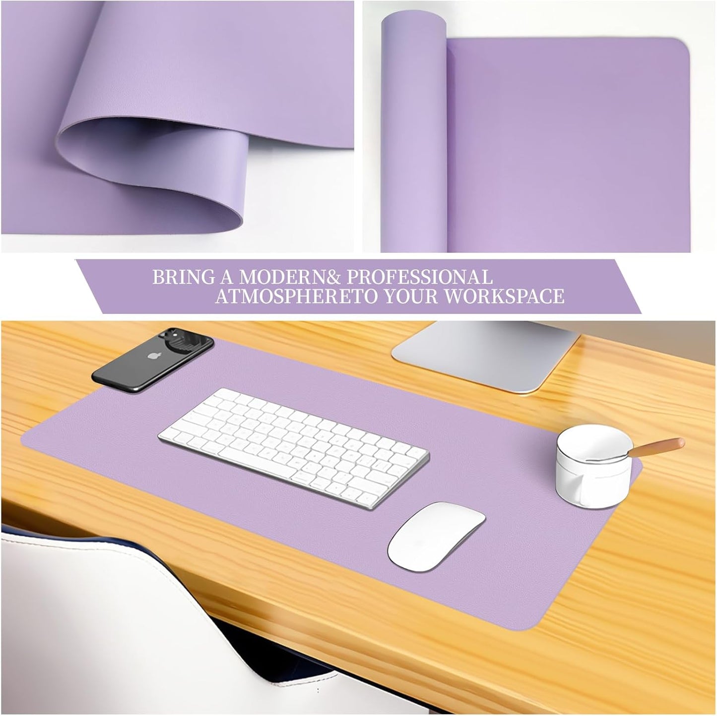 Bloss Leather Desk Pad and Keyboard Wrist Rest, Large Mouse Pad + Keyboard Pad+Mouse Wrist Support, Non-Slip Desk Mat Protector for Office, Home(31.5×15.7 Inches,Beige) - Colors A