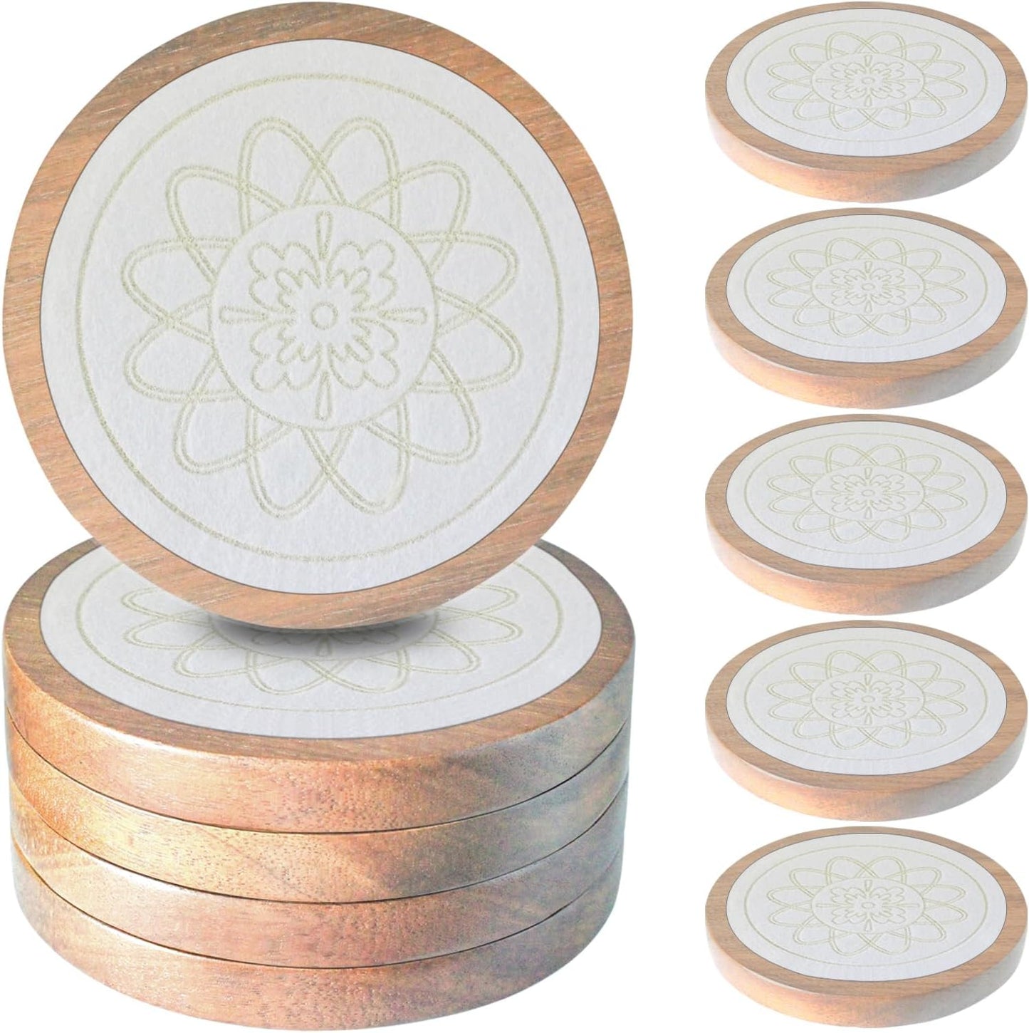 Wood Coasters for Drinks, Minacun Absorbent Coaster Sets of 5, Drinks Coasters for Coffee Tabletop Protection, Non-Slip, Non-Stick, Suitable for Kinds of Cups Wooden Table Drink, 4.3 Inches Black