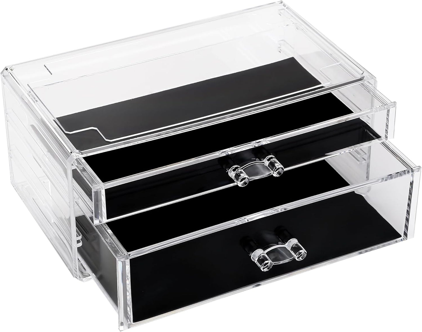 Sea Team Clear Makeup Organizer with Drawers, Acrylic Plastic Cosmetic Display Case, Jewelry Storage Box, Holder for Dresser, Bathroom, Vanity, Countertop (3 Middle Drawers)