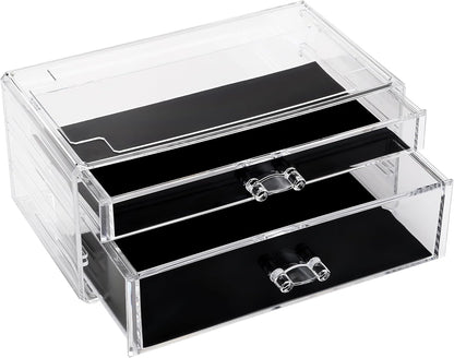 Sea Team Clear Makeup Organizer with Drawers, Acrylic Plastic Cosmetic Display Case, Jewelry Storage Box, Holder for Dresser, Bathroom, Vanity, Countertop (3 Middle Drawers)