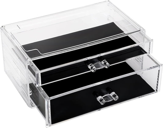 Sea Team Clear Makeup Organizer with Drawers, Acrylic Plastic Cosmetic Display Case, Jewelry Storage Box, Holder for Dresser, Bathroom, Vanity, Countertop (3 Middle Drawers)
